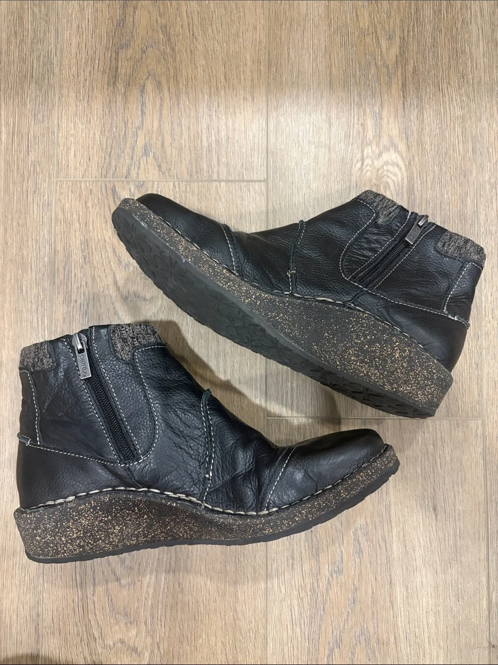 Aetrex Black Leather Ankle Boots with Knit Cuff Cammie Tessa Arch Support 40